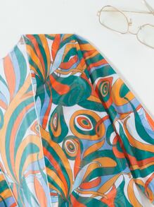 SHEIN Swim Summer Beach Swirl Print Bikini Set Criss Cross Bra & Ruched Shorts & Beach Cover Up 3 Piece Bathing Suit - Multicolor - View 5