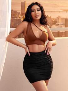 SHEIN SXY High Waisted Ruched Bodycon Skirt - Black - View 5