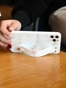 Marble Pattern Phone Case With Wristband Holder