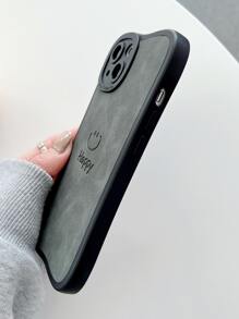 1 件皮革 TPU 压制笑脸手机壳适用于 iPhone 11、12、13、14、12 Pro Max、13 Pro Max - 黑色 - 查看 2