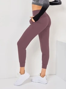 SHEIN Sports Breathable Softness Wide Waistband Sports Trousers - Redwood - View 3