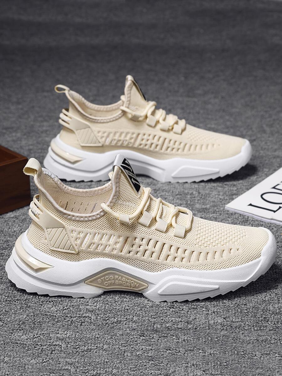 Giày thể thao nam Ren lên Lá thư Ren lên - Màu be - Xem 1