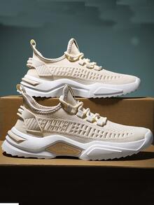 Giày thể thao nam Ren lên Lá thư Ren lên - Màu be - Xem 2