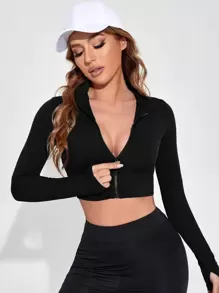 Easithlete Breathable Zipper Front Marled Knit Sports Jacket