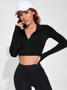 Easithlete Breathable Zipper Front Marled Knit Sports Jacket