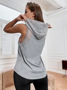 SHEIN Running Tank deportivo transpirable de malla con capucha - Gris - Ver 2