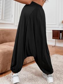 Easithlete Drawstring Waist Drop Crotch Sports Trousers - Black - View 2