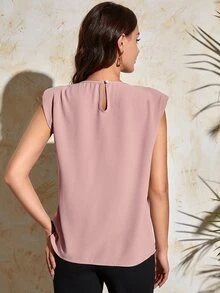 後鎖孔素色上衣 - 藕粉色 - 查看 2