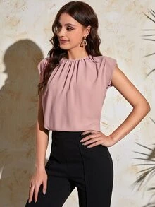 後鎖孔素色上衣 - 藕粉色 - 查看 3