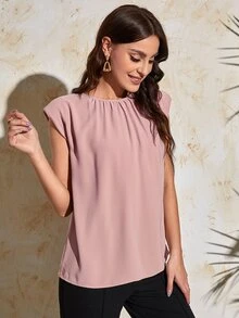 後鎖孔素色上衣 - 藕粉色 - 查看 5