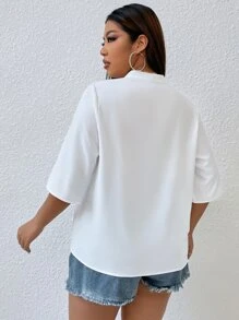 Áo sơ mi Plus Size màu trơn Giải trí - trắng - Xem 2