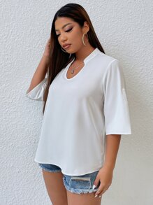 Áo sơ mi Plus Size màu trơn Giải trí - trắng - Xem 4