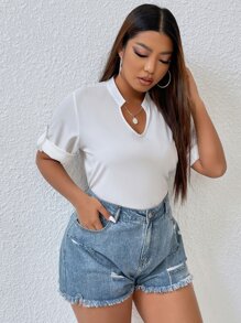 Áo sơ mi Plus Size màu trơn Giải trí - trắng - Xem 6