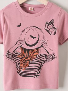 Toddler Girls Figure Graphic Tee - Dusty Pink - View 5