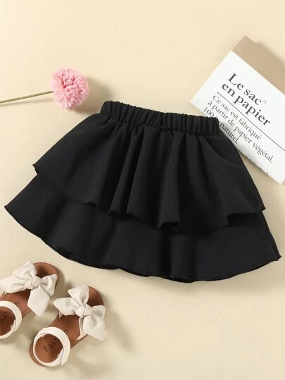 Elladie kids Young Girl Cute & Double Layer Skirt For Sweet Princess Look, Perfect For Summer Holiday Black Skirt For Kidsblack Skirt For Girls
