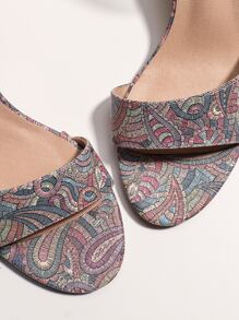 Wide Fit Paisley Pattern Chunky Heeled Ankle Strap Sandals - Dusty Purple - View 6