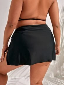 SHEIN Swim Curve Plus Plain Tie Side Cover Up - Black - View 2
