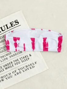 扎染印花抹胸比基尼上衣，适合夏季海滩度假 - 玫紅色 - 查看 2