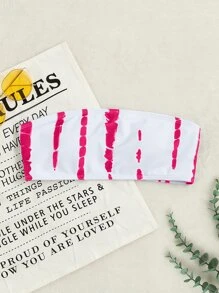 扎染印花抹胸比基尼上衣，适合夏季海滩度假 - 玫紅色 - 查看 3