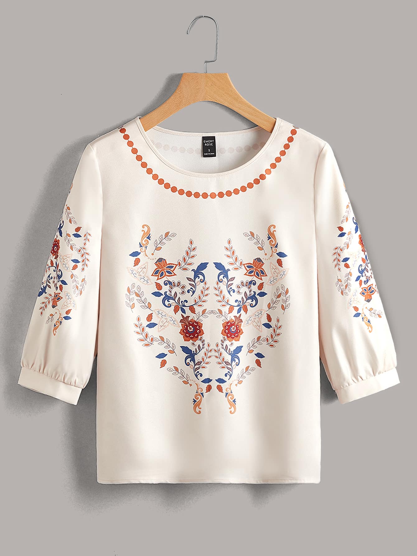 EMERY ROSE Blusa con estampado floral de manga farol - Albaricoque - Ver 1