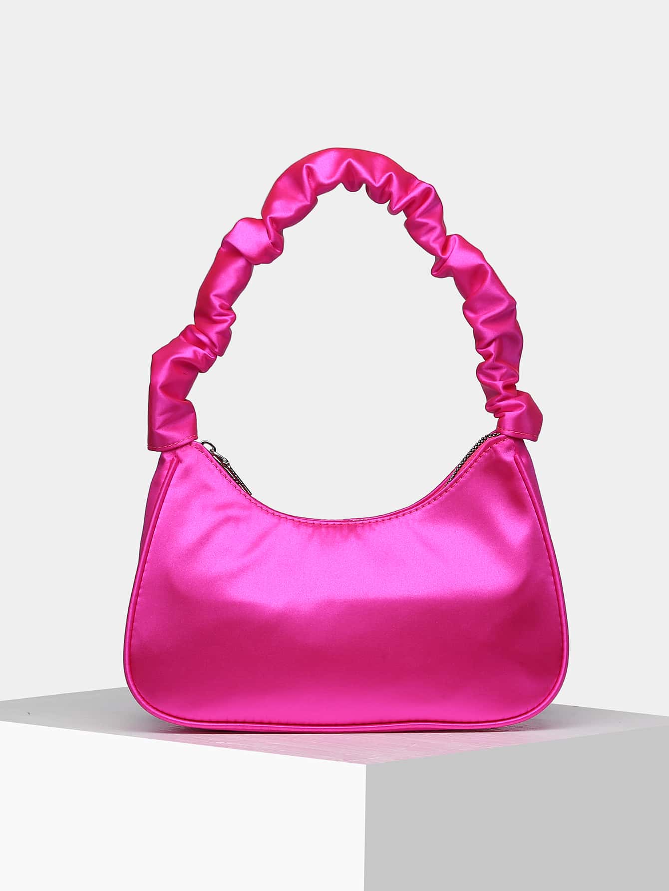 Glitter Bling,Shiny Glamorous,Elegant,Exquisite Minimalist Ruched Satin Bag Pink Dinner Bag,Evening Bag For Party Girl,Woman,For Female Perfect For Party,Wedding,Prom,Dinner/Banquet,For Cocktail Best Gift For Women - Pink - View 1