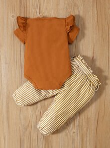 嬰兒荷葉邊連身背心和條紋圖案紙袋腰腰帶長褲 - 彩色 - 查看 2