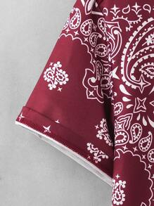 Manfinity RSRT 男士佩斯利和字母圖案襯衫和腰部抽繩短褲不帶T恤 - 酒紅色 - 查看 4