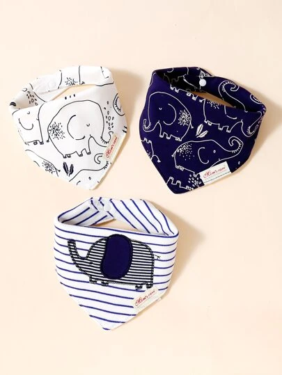 momscare 3 piezas Baberos con estampado de elefante, suaves y absorbentes para alimentación y eructos, adecuados para recién nacidos e infantes - Diseño adorable de baberos para bebé - Regalo perfecto de alimentación para niños y niñas