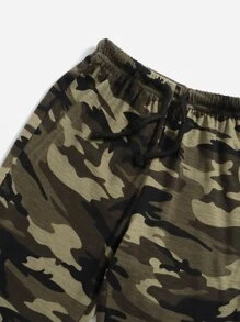 SHEIN Young Boy Toddler Boys Camo Panel Tee & Drawstring Waist Pants