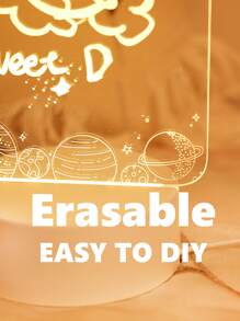 1 pieza Tablero de escritura iluminado 3D con bolígrafo borrable, luz de noche pequeña con alimentación USB, lámpara decorativa, luz de escritorio, lámpara LED creativa - Amarillo - Ver 8