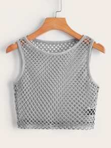 SHEIN EZwear Open Knit Crop Tank Top - Grey - View 1