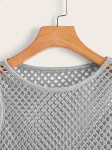 SHEIN EZwear Open Knit Crop Tank Top - Grey - View 3