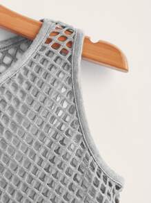 SHEIN EZwear Open Knit Crop Tank Top - Grey - View 4