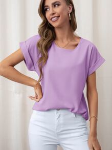 SHEIN LUNE 捲邊袖口蝙蝠袖襯衫 - 淡紫色 - 查看 1