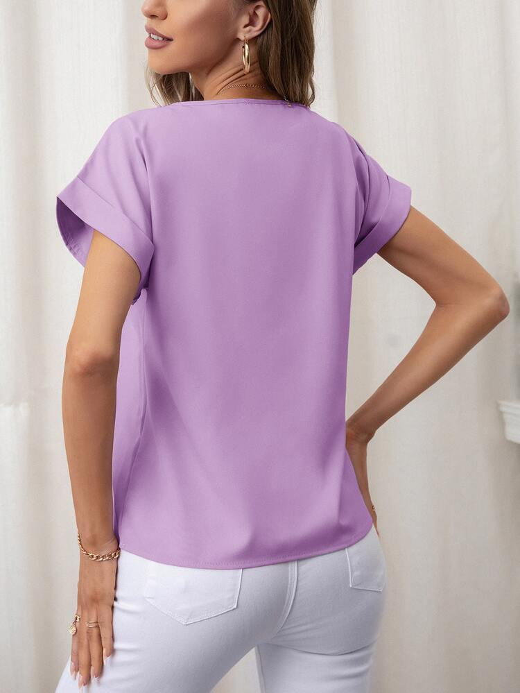 SHEIN LUNE Rolled Cuff Batwing Sleeve Blouse - Mauve Purple - View 2