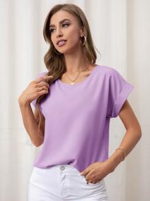 SHEIN LUNE 捲邊袖口蝙蝠袖襯衫 - 淡紫色 - 查看 5