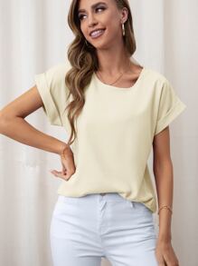 SHEIN LUNE Rolled Cuff Batwing Sleeve Blouse - Apricot - View 1