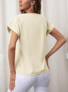 SHEIN LUNE Rolled Cuff Batwing Sleeve Blouse - Apricot - View 2