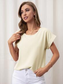 SHEIN LUNE Rolled Cuff Batwing Sleeve Blouse - Apricot - View 5