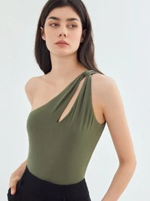SHEIN Body de un hombro viscosa - Verde militar - Ver 1