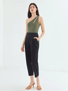 SHEIN Body de un hombro viscosa - Verde militar - Ver 7