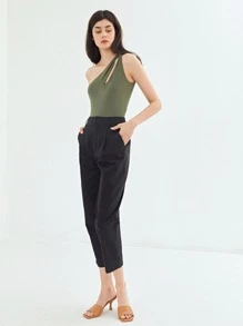 SHEIN Body de un hombro viscosa - Verde militar - Ver 8