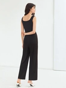 SHEIN Unity 再生滌羅紋無袖連體褲 - 黑色 - 查看 2