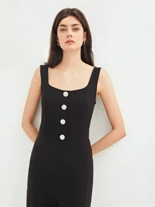 SHEIN Unity 再生滌羅紋無袖連體褲 - 黑色 - 查看 3