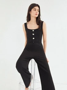 SHEIN Unity 再生滌羅紋無袖連體褲 - 黑色 - 查看 7