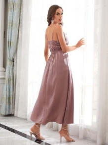 SHEIN Belle Solid Satin Cami Bridesmaid Dress - Dusty Pink - View 2