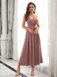 SHEIN Belle Solid Satin Cami Bridesmaid Dress - Dusty Pink - View 3