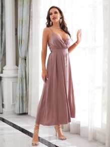 SHEIN Belle Solid Satin Cami Bridesmaid Dress - Dusty Pink - View 4