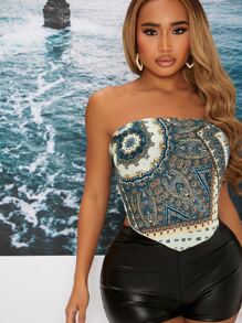 SHEIN SXY 圍巾圖案後背繫帶手帕下擺抹胸上衣 - 彩色 - 查看 6