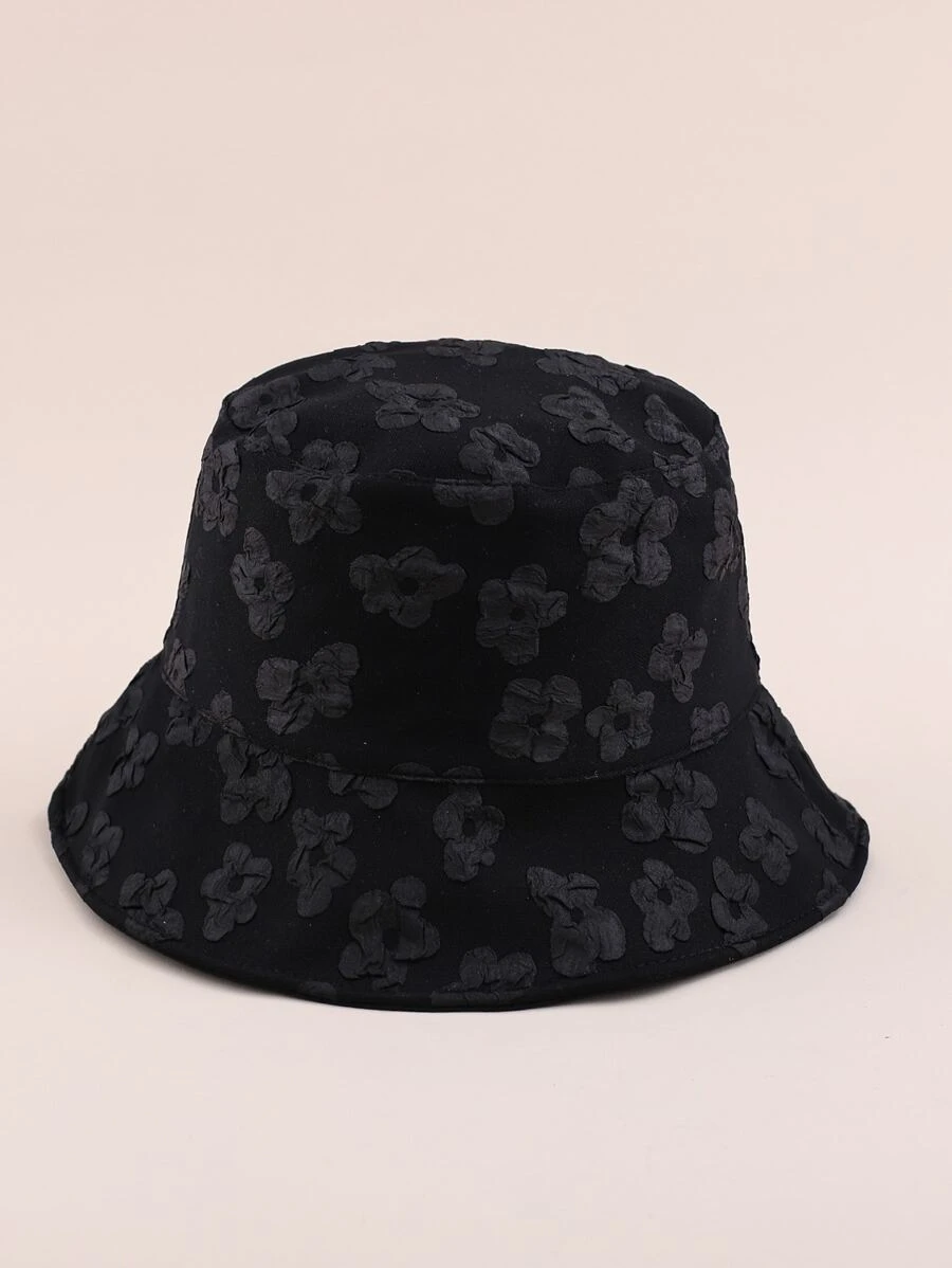 Floral Pattern Reversible Bucket Hat - Black - View 1